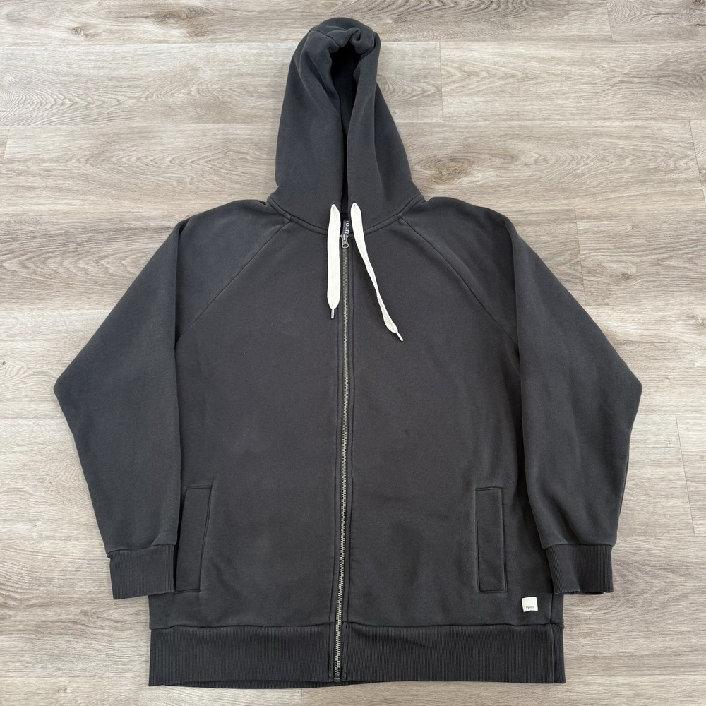 Vuori Restore Full Zip Hoodie XL Washed Black Charcoal Gray Organic Cotton VW251
